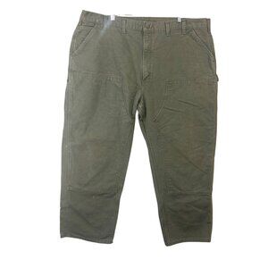 Carhartt Men's 46 X 30 Olive Green Double Front Duck Dungarees Work Pants GUC